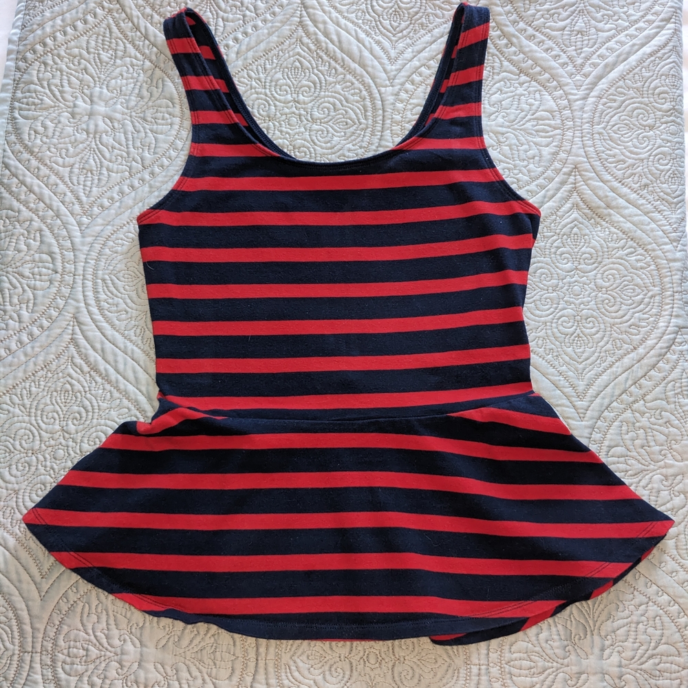 Express Red and Navy Striped Peplum Top